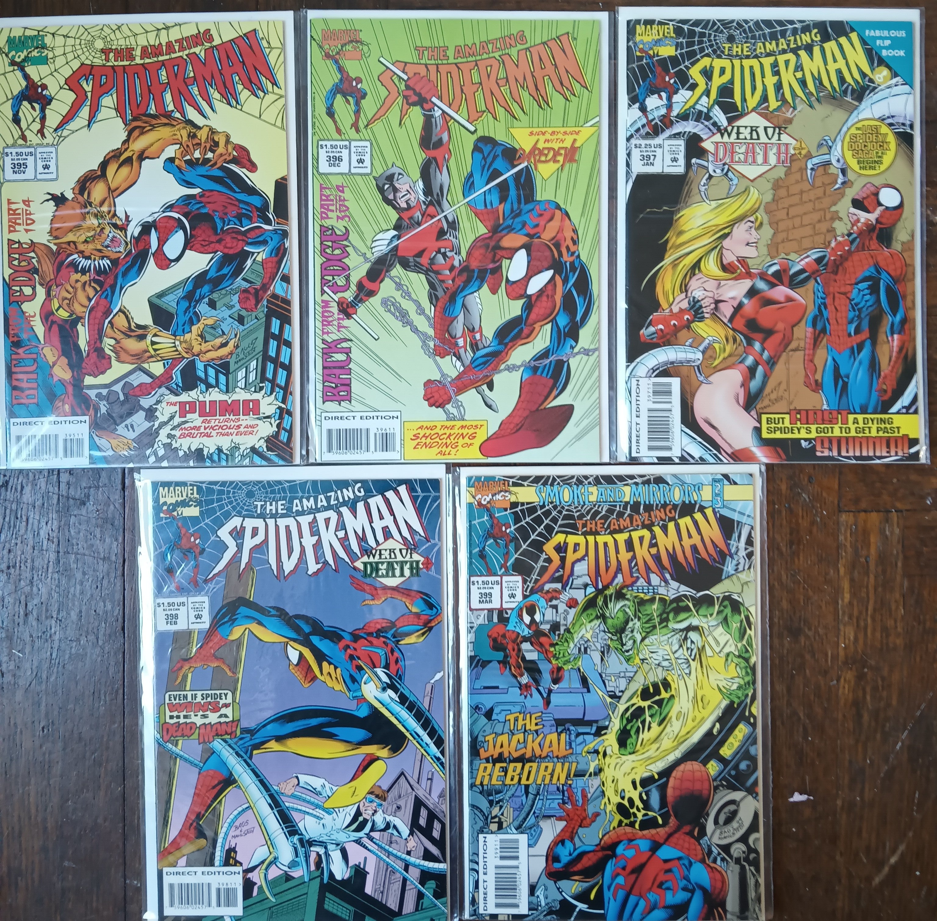 The Amazing Spider-man #395-399 Direct Edition Marvel Comic Books in Great Condition