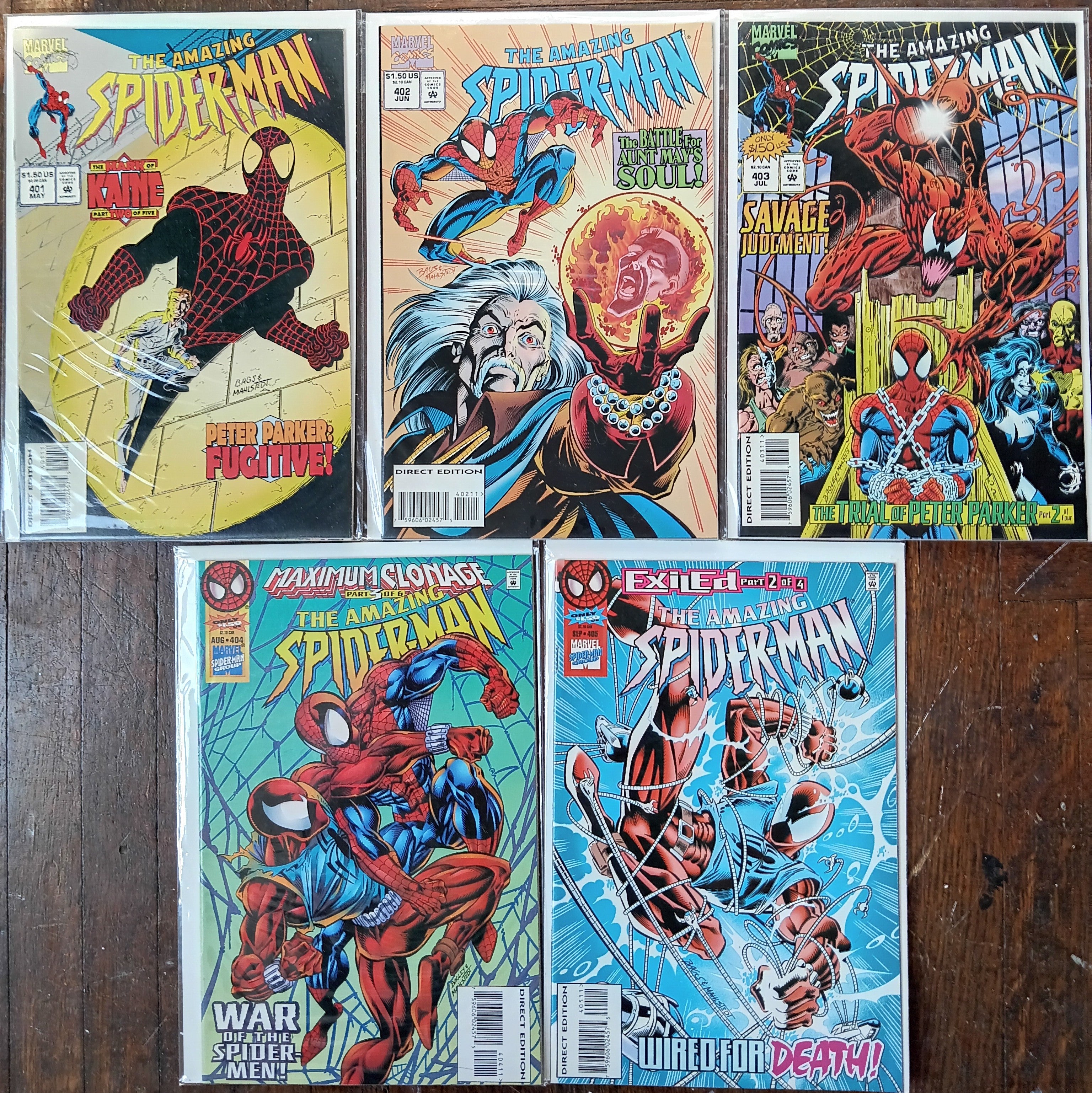 The Amazing Spider-man #401-405 Direct Edition Marvel Comic Books in Great Condition