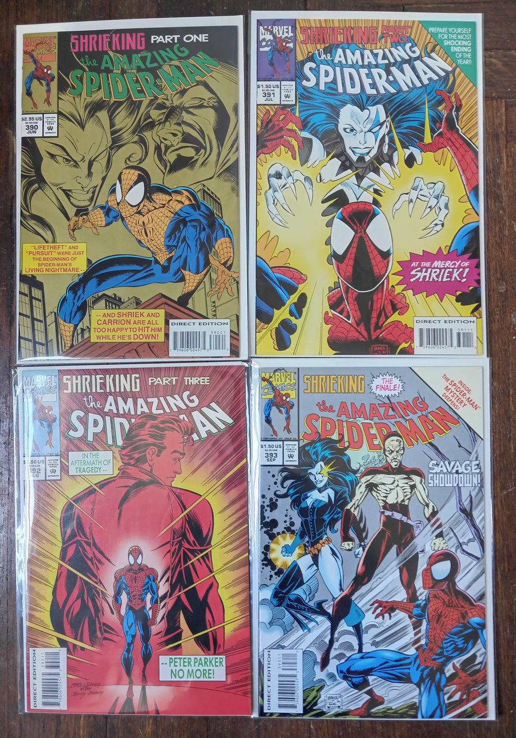The Amazing Spider-man #390,391,392,393 Shrieking 1-4 Direct Edition Marvel Comic Books