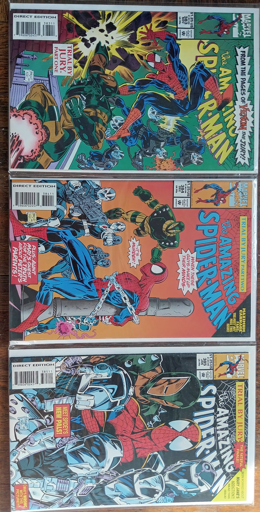 The Amazing Spider-man #383,384,385 Direct Edition Marvel Comic Books in Great Condition