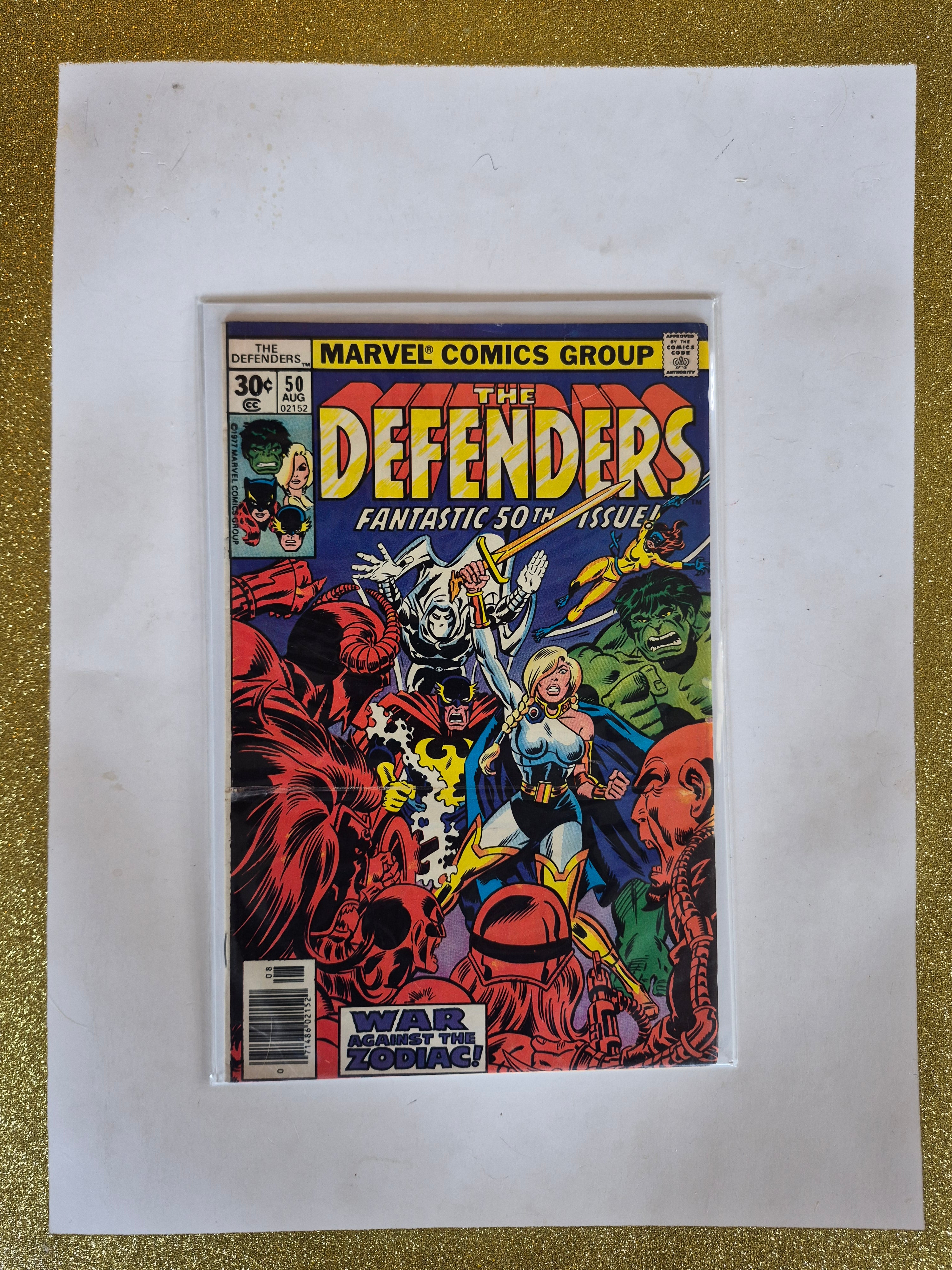 The Defenders #50 Newsstand Variant 1977 Marvel Comic Book with crease on cover