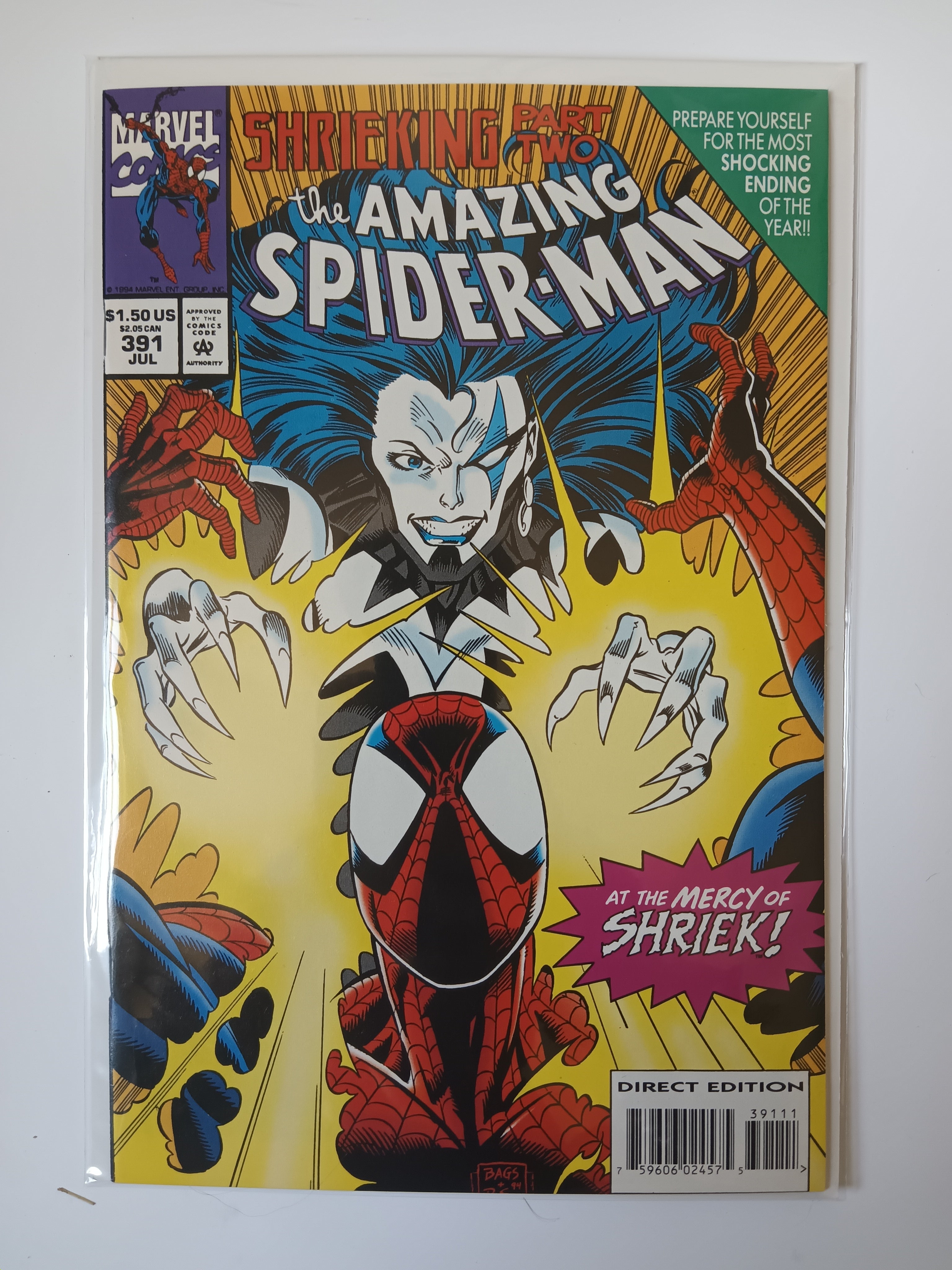The Amazing Spider-man #390,391,392,393 Shrieking 1-4 Direct Edition Marvel Comic Books