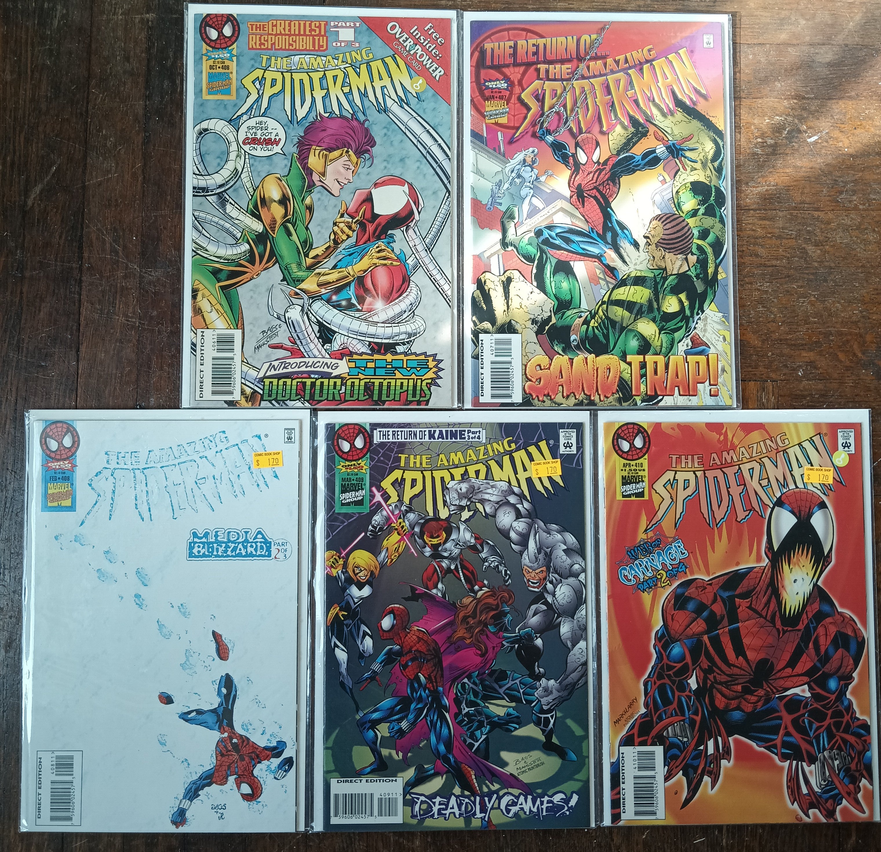 The Amazing Spider-man #406-410 Direct Edition Marvel Comic Books in Great Condition