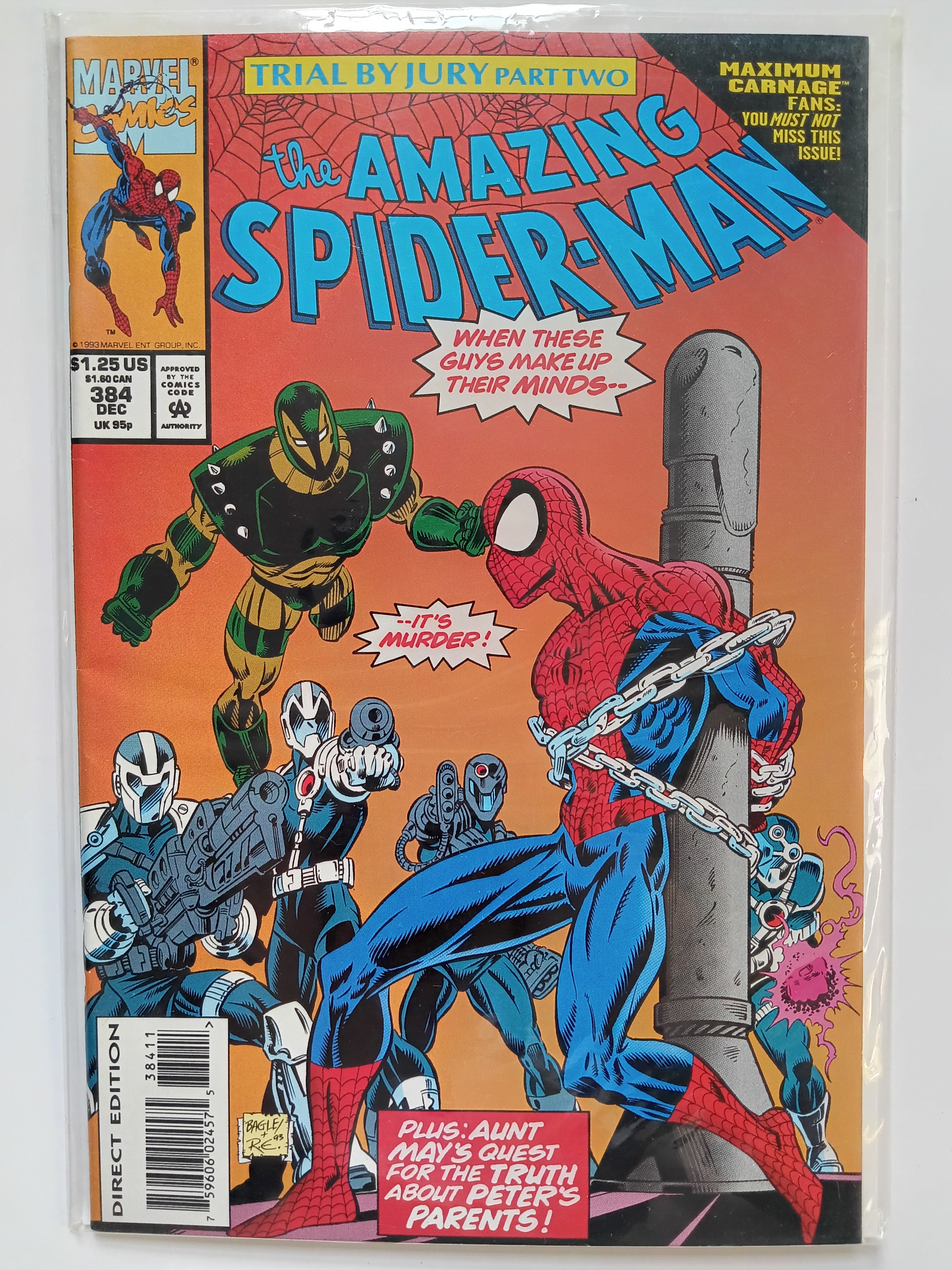 The Amazing Spider-man #383,384,385 Direct Edition Marvel Comic Books in Great Condition