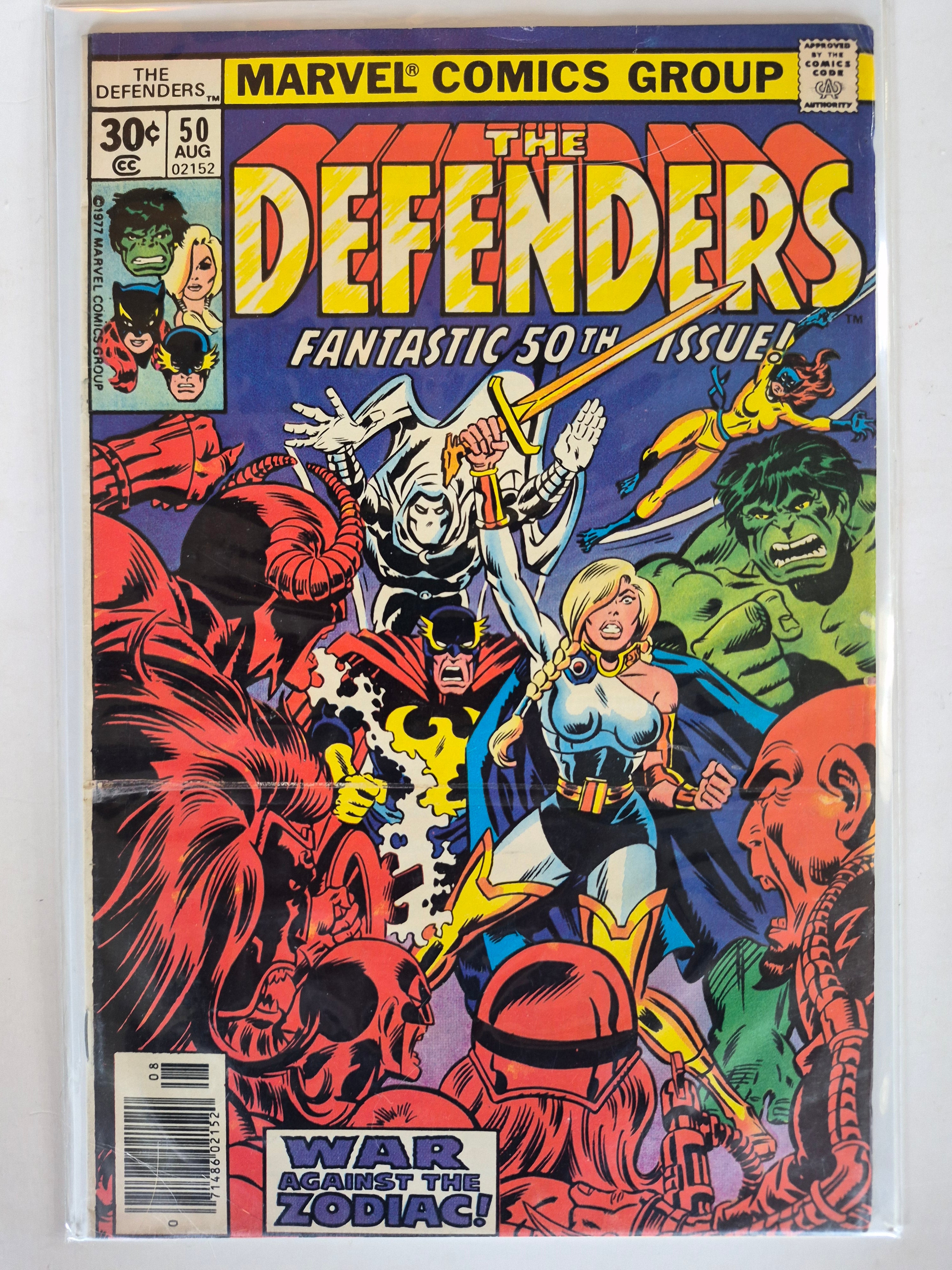 The Defenders #50 Newsstand Variant 1977 Marvel Comic Book with crease on cover