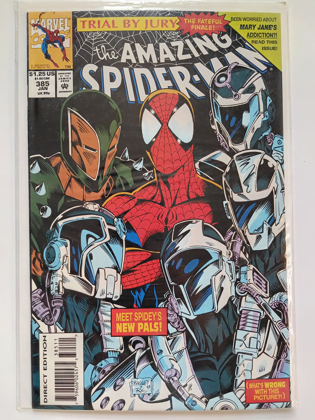 The Amazing Spider-man #383,384,385 Direct Edition Marvel Comic Books in Great Condition